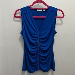 New York & Company ruche sleeveless top blue size small